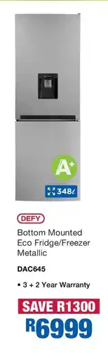 OK Furniture DEFY Bottom Mounted Eco Fridge/Freezer Metallic offer