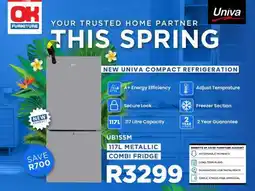 OK Furniture Univa UB155M 117L Metallic Combi Fridge offer
