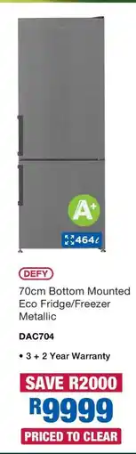 OK Furniture DEFY 70cm Bottom Mounted Eco Fridge/Freezer Metallic offer