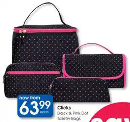 Clicks Clicks Black & Pink Dot Toiletry Bags offer