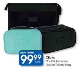 Clicks Clicks Black & Turquoise Ribbed Toiletry Bags offer