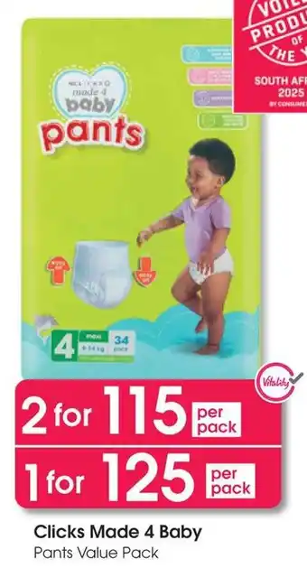 Clicks Clicks Made 4 Baby Pants Value Pack offer