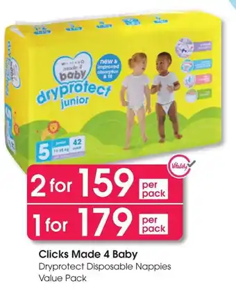Clicks Clicks Made 4 Baby Dryprotect Disposable Nappies Value Pack offer