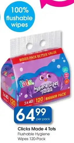 Clicks Clicks Made 4 Tots Flushable Hygiene Wipes offer