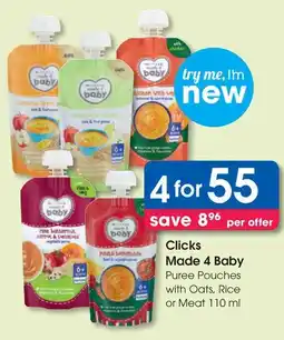 Clicks Clicks Made 4 Baby Puree Pouches with Oats, Rice or Meat offer
