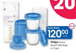 Clicks Philips Avent Breast Milk Bags or Cups offer