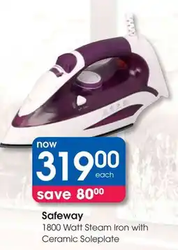 Clicks Safeway 1800 Watt Steam Iron with Ceramic Soleplate offer
