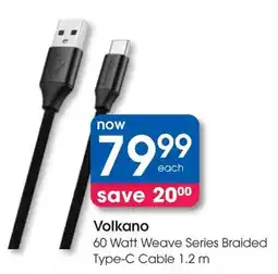 Clicks Volkano 60 Watt Weave Series Braided Type-C Cable offer
