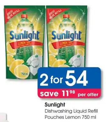 Clicks Sunlight Dishwashing Liquid Refill Pouches Lemon offer