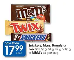 Clicks Snickers, Mars, Bounty or Twix Bars or M&M's offer
