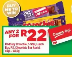 OK Grocer Cadbury Crunchie, 5 Star, Lunch Bar, P.S. Chocolate Bar Asstd. offer