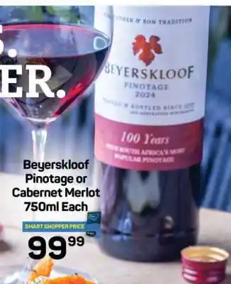 Pick n Pay Beyerskloof Pinotage or Cabernet Merlot 750ml Each offer