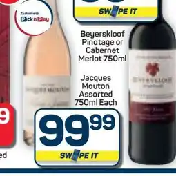 Pick n Pay Hypermarket Beyerskloof Pinotage or Cabernet Merlot 750ml / Jacques Mouton Assorted 750ml offer