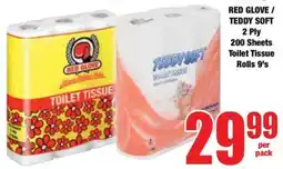 Boxer RED GLOVE/ TEDDY SOFT 2 Ply 200 Sheets Toilet Tissue Rolls offer