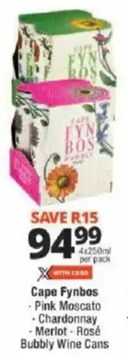 Checkers Cape Fynbos Pink Moscato, Chardonnay, Merlot, Rosé Bubbly Wine Cans offer