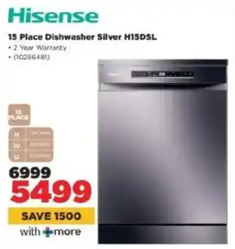 HiFi Corp Hisense 15 Place Dishwasher Silver H15DSL offer