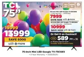 HiFi Corp TCL 75-Inch Mini LED Google TV-75C6KS offer