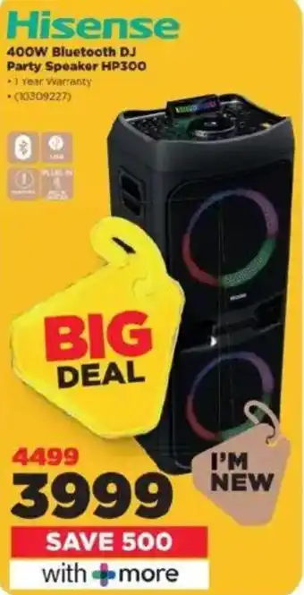 HiFi Corp Hisense 400W Bluetooth DJ Party Speaker HP300 offer