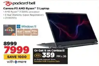 HiFi Corp Packard Bell Carrera F3 AMD Ryzen 3 Laptop offer