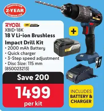 Makro RYOBI 18 V Li-ion Brushless Impact Drill Kit offer