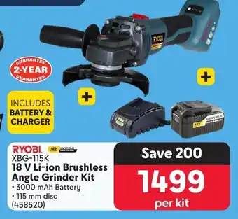 Makro RYOBI 18 V Li-ion Brushless Angle Grinder Kit offer