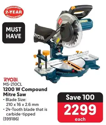 Makro RYOBI 1200 W Compound Mitre Saw offer