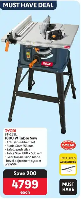 Makro RYOBI 1800 W Table Saw offer