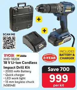 Makro RYOBI 18 V Li-ion Cordless Impact Drill Kit offer