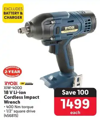 Makro RYOBI 18 V Li-ion Cordless Impact Wrench offer