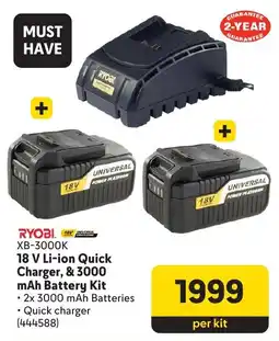 Makro RYOBI 18 V Li-ion Quick Charger, & 3000 mAh Battery Kit offer