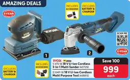Makro RYOBI 18 V Li-ion Cordless 3-in-1 Multi Sander OR 18 V Li-ion Cordless Multi Purpose Tool offer