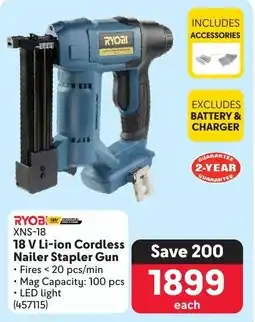 Makro RYOBI 18 V Li-ion Cordless Nailer Stapler Gun offer