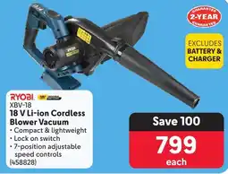Makro RYOBI 18 V Li-ion Cordless Blower Vacuum offer