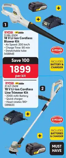Makro RYOBI 18 V Li-ion Cordless Blower Kit OR 18 V Li-ion Cordless Line Trimmer Kit offer