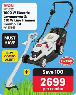 Makro RYOBI 1600 W Electric Lawnmower & 310 W Line Trimmer Combo Kit offer