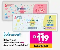 Game Johnson's Baby Wipes Extra Sensitive OR Gentle All Over offer