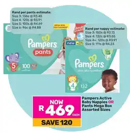 Game Pampers Active Baby Nappies OR Pants Mega Box Assorted Sizes offer