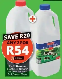 Checkers Denmar Fresh Full Cream/ 2% Low Fat Milk/ Full Cream Maas offer