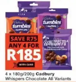 Checkers Cadbury Whispers Chocolate All Variants offer