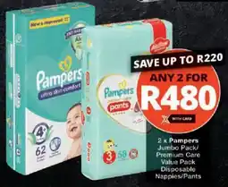 Checkers Pampers Jumbo Pack/ Premium Care Value Pack Disposable Nappies/ Pants offer