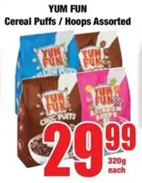 Boxer YUM FUN Cereal Puffs/ Hoops Assorted offer