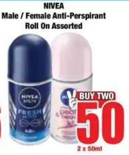 Boxer NIVEA Male/ Female Anti-Perspirant Roll On Assorted offer