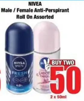 Boxer NIVEA Male/ Female Anti-Perspirant Roll On Assorted offer