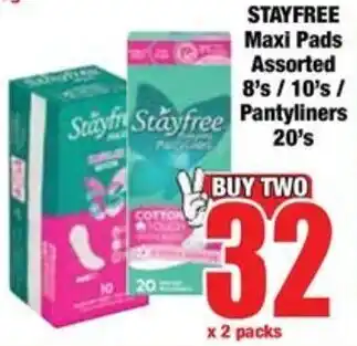 Boxer STAYFREE Maxi Pads Assorted/ Pantyliners offer