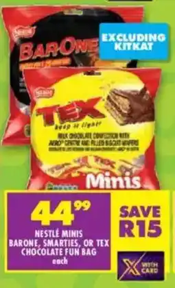 Shoprite Nestlé minis barone, smarties, or tex chocolate fun bag offer