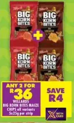 Shoprite Willards big korn bites maize chips all variants offer