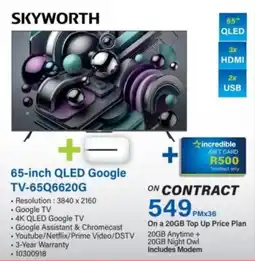 Incredible Connection SKYWORTH 65-inch QLED Google TV-65Q6620G offer