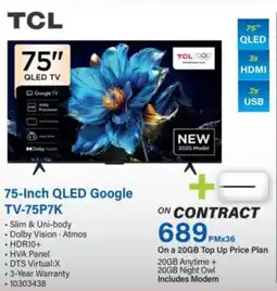 Incredible Connection TCL 75-Inch QLED Google TV-75P7K offer