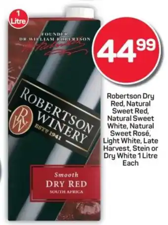 Pick n Pay Robertson Dry Red, Natural Sweet Red, Natural Sweet White, Natural Sweet Rosé, Light White, Late Harvest, Stein or Dry White offer