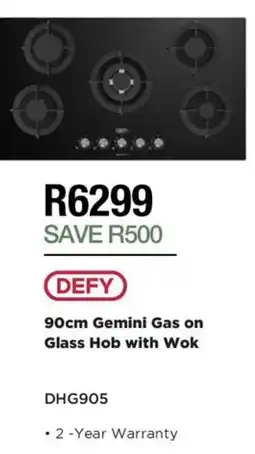 House & Home DEFY Gemini Gas on Glass Hob with Wok offer